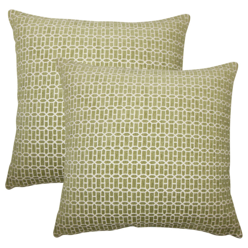 Geometric Feather Reversible Throw Pillow, Kiwi