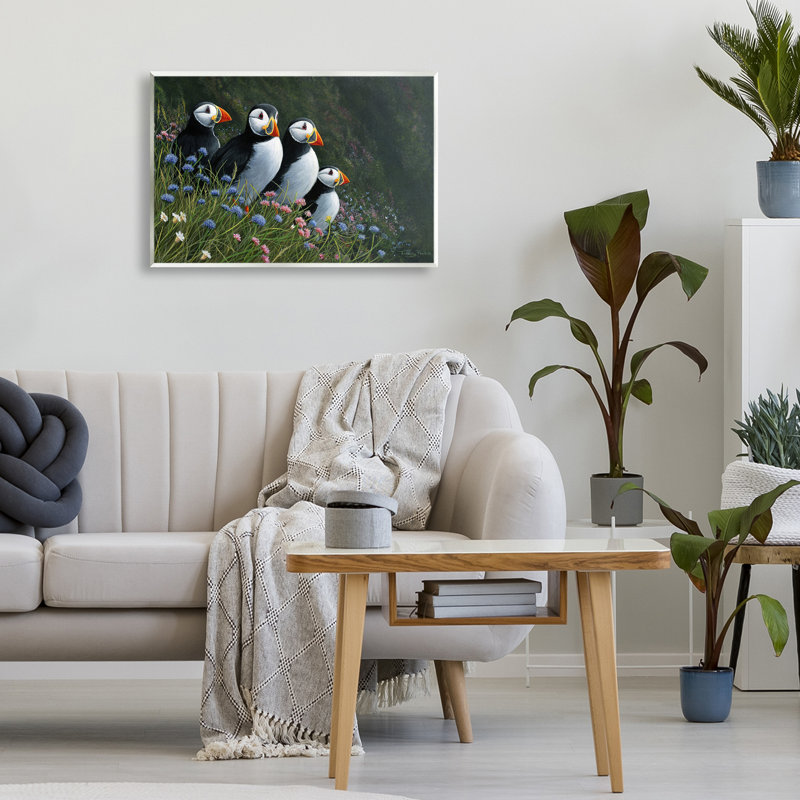 Plaque murale Puffins & Wild Flowers, design par Jeremy Paul, H 13 po x l 19 po