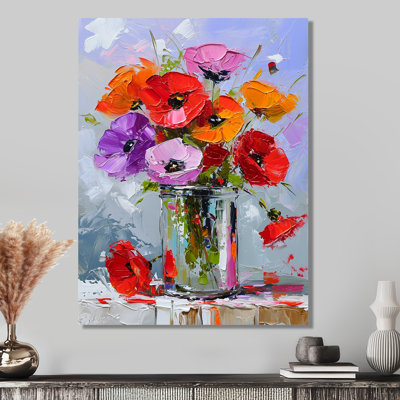 Bouquet de coquelicots colorés - reproduction d'art abstrait de natures mortes