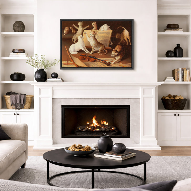 Chats jouant de la musique, art de la nature morte, images de la salle de musique, impression sur toile encadrée et giclée sur toile.