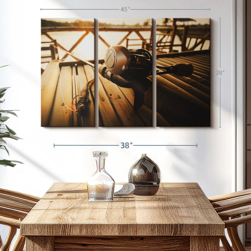 «Bass Fishing Set», 3 pièces sur toile, H 28 po x l 45 po x P 1,25 po
