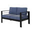 Ensemble de conversation moderne en aluminium 4 pièces pour patio, canapé 4 places avec coussins bleus épais et structure noire et table basse-411784854