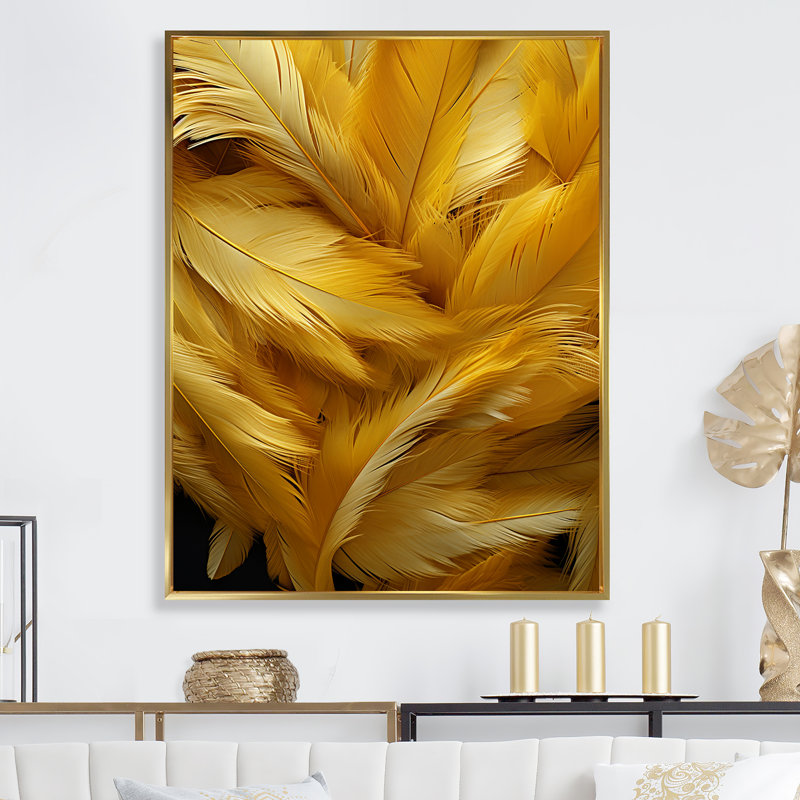 «Golden Feather Grin» sur toile, H 20 po x l 12 po x P 1 po, Cadre flottant doré