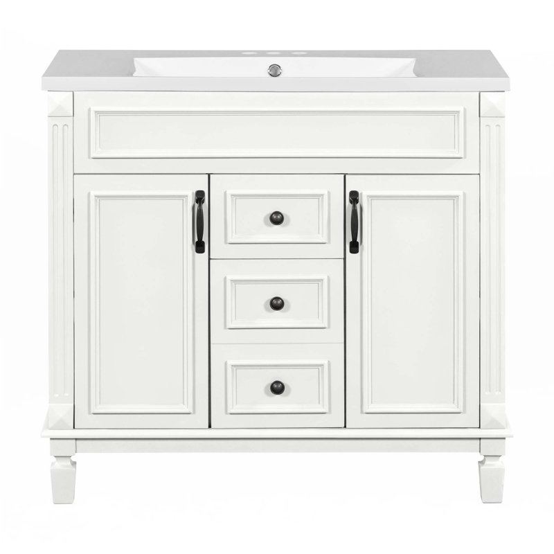 Meuble-lavabo 36 po avec lavabo en résine et miroir, Blanc