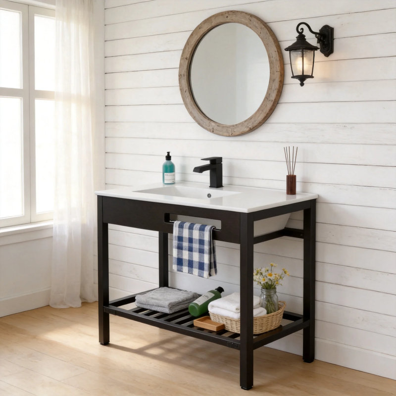 APRESSHUI 18.5 " 34.63 " Tall Ceramic and Vitreous China Bathroom Sink
