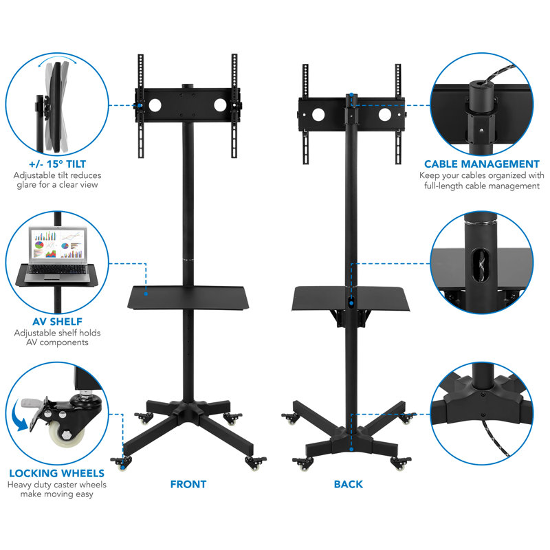 Mount-It! Adjustable Mobile TV Cart | Wheeled Flat Screen TV Stand | Fits Displays 23 to 55 in.
