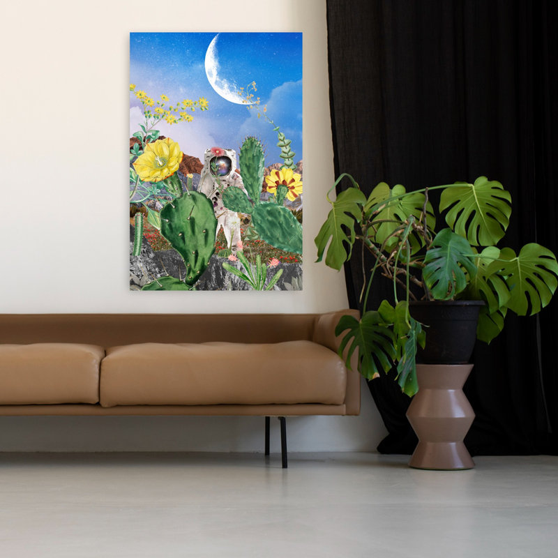 Art contemporain rétro, fleur de cactus abstrait, H 48 po x l 32 po