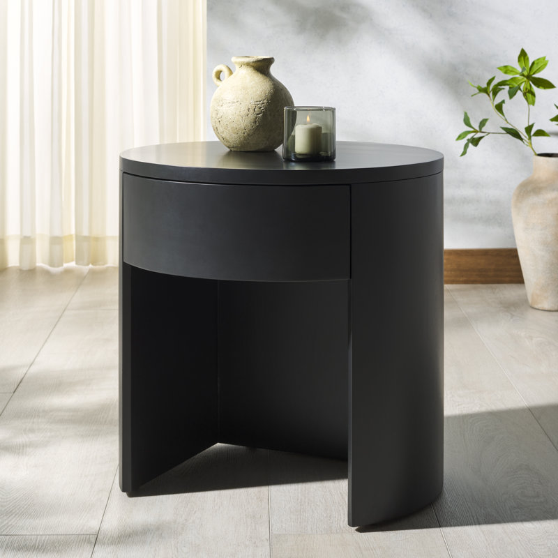 Daiya Round 1 Draw Wood Nightstand, Black