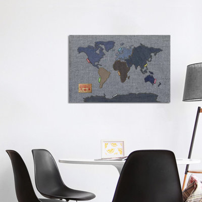 Denim Map of The World by Michael Tompsett - 1 Piece Wrapped Canvas Wall Art