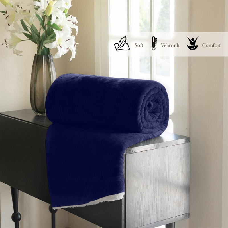 Haffa Reversible Sherpa Fleece Throw Blanket - Ultra-Soft, Warm & Cozy Comfort for All Seasons, 200cm x 150cm, Navy Blue