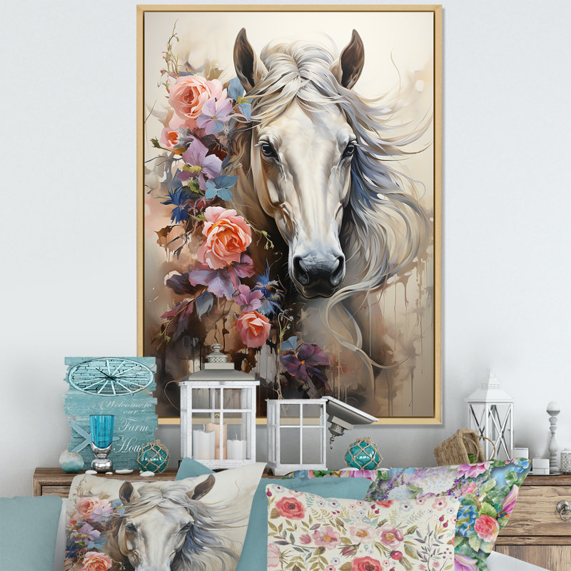 Graffiti Urban Trot majestueux cheval I, Cadre naturel flottant, H 40 po x l 30 po x P 1,5 po