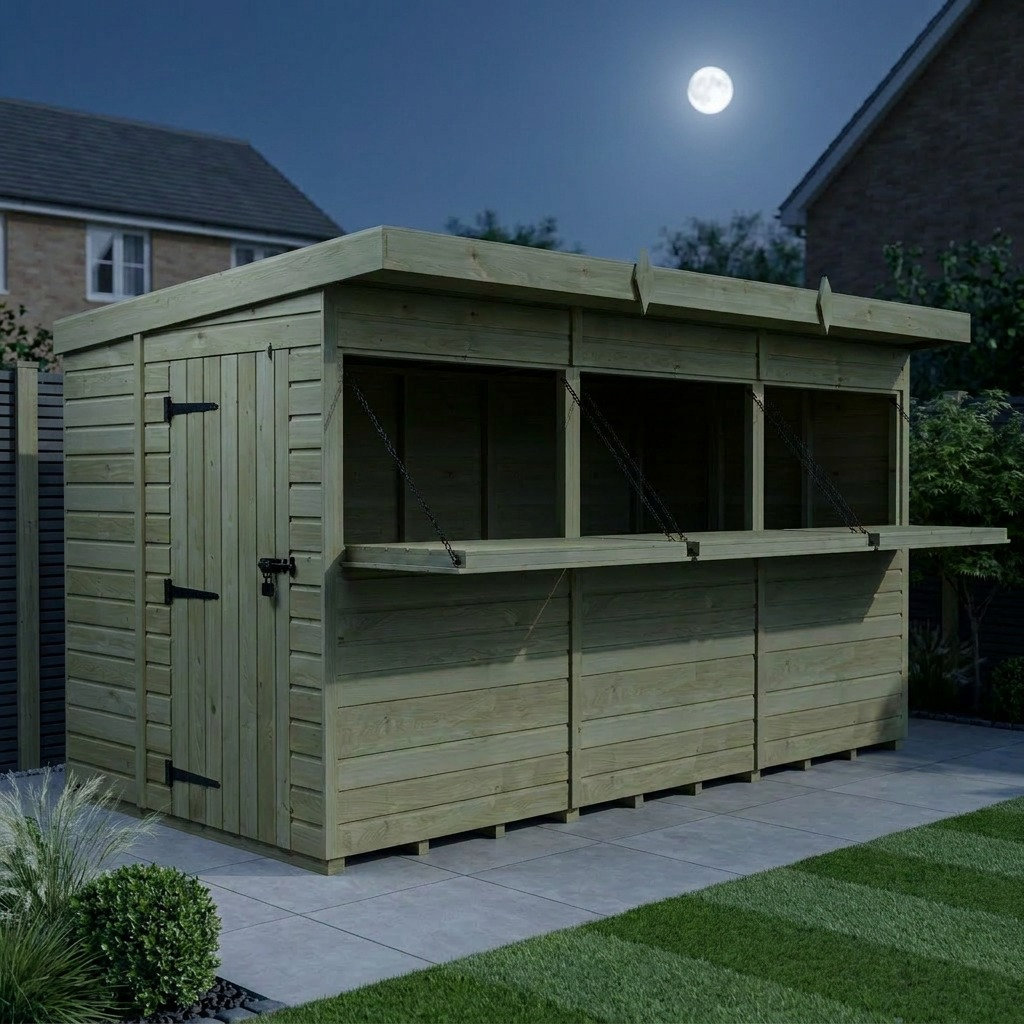 Total Sheds 12ft x 8ft Apex Garden Bar Shed - Stable Door Serving Hatch - Pressure Treated Timber - UK Manufactured