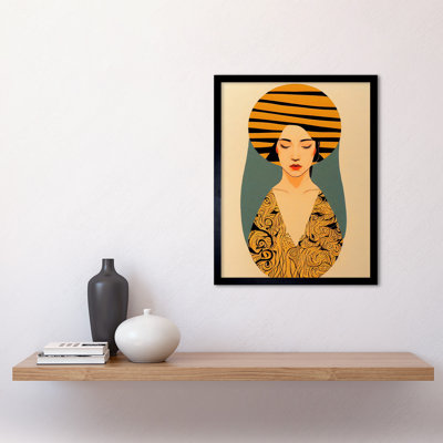 Retro Woman Mid Century Yellow Art Nouveau - Single Picture Frame Print