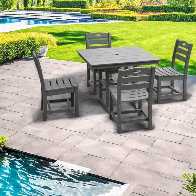 Space Saving Patio Dining Sets, Hdpe 5 Piece Modern Gray For Patio