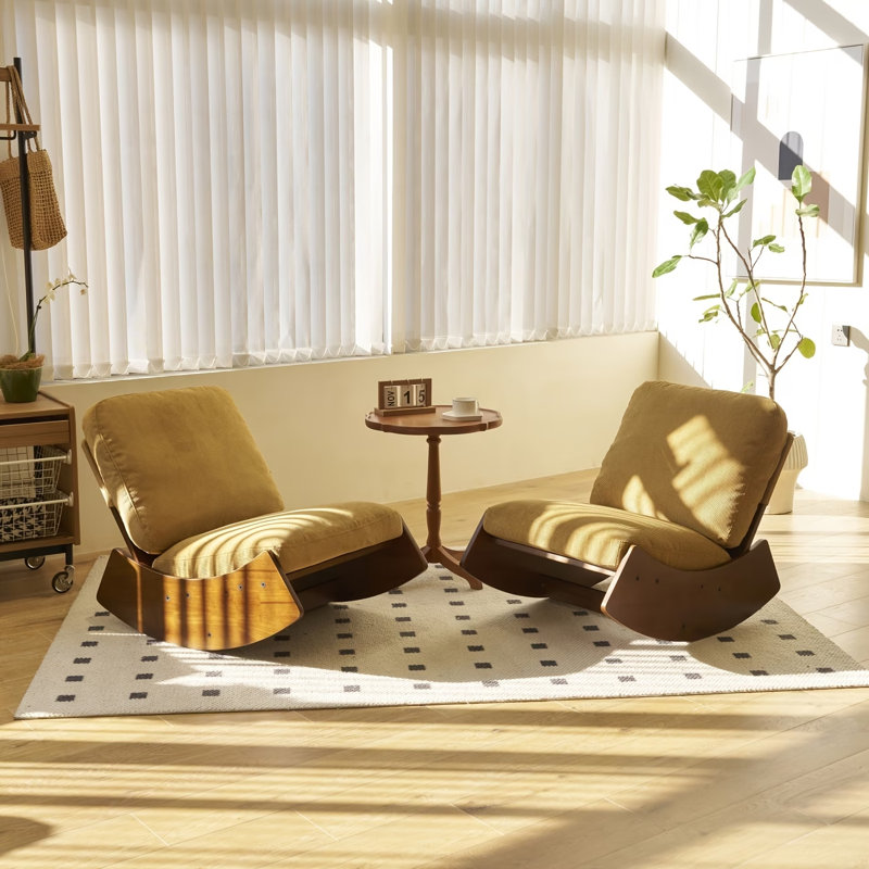 Ensemble de 2 chaises berçantes de haute qualité avec structure en bois massif pour usage domestique, Yellow