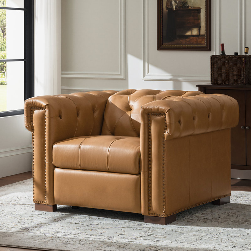 Burbank Traditional Genuine Leather Power Recliner, Camel