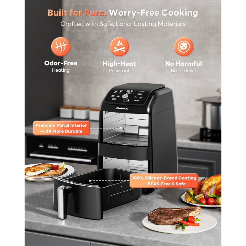 Grande friteuse à double air de 12 pte, sécheuse à air double 10 en 1 avec 2 paniers et technologie SyncHeat pour une cuisson uniforme, conception compacte empilée, finition intelligente et cuisson assortie, antiadhésif sans PFAS, va au lave-vaisselle, vert foncé