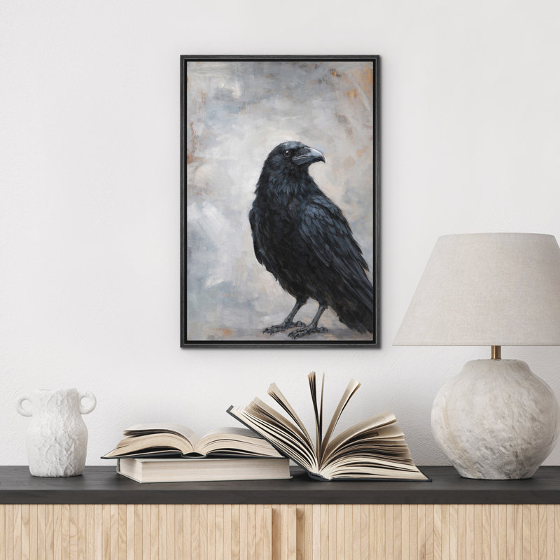 «Black Raven Bird Portrait Dark Wildlife Nature Decor», reproduction d'art sur toile encadrée dans la chambre principale