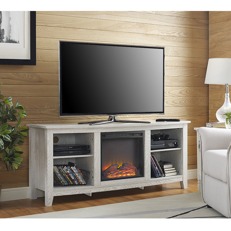 Broadus Unfinished TV Stand for TVs up to 60" with Fireplace Included, Driftwood