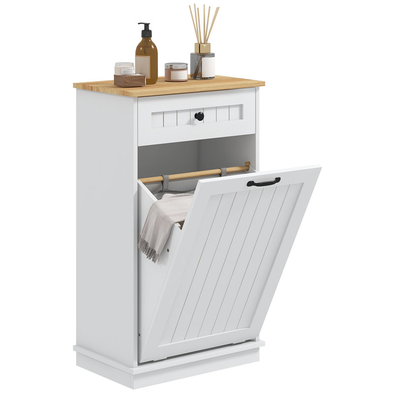 Bathroom Storage Cabinet with Laundry Basket and Drawer, White