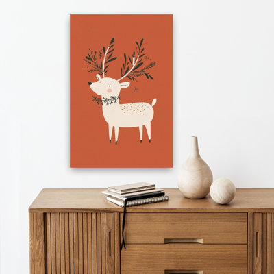 «Whimsical Holiday Deer», impression d'art contemporain mural, forêt contemporaine