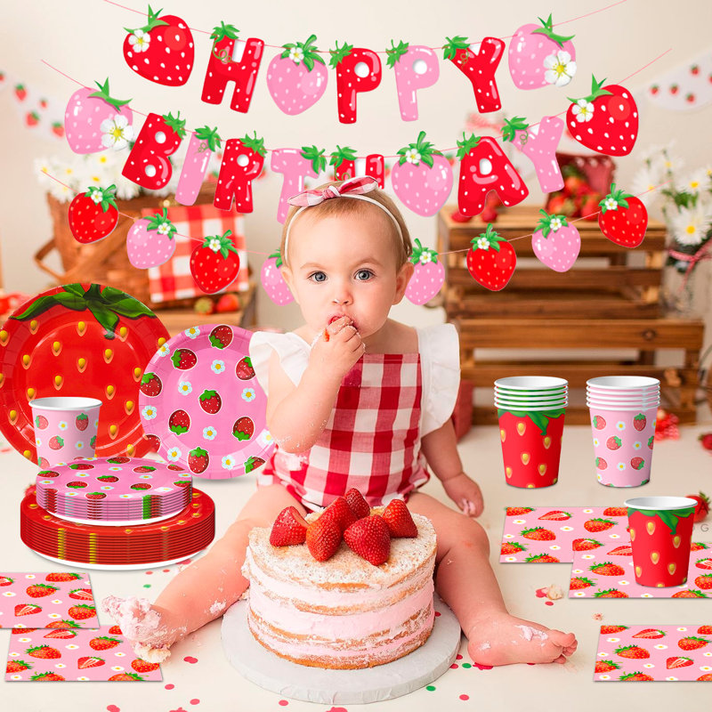 Strawberry Birthday Tableware, 139pcs Strawberry Party Tableware Set