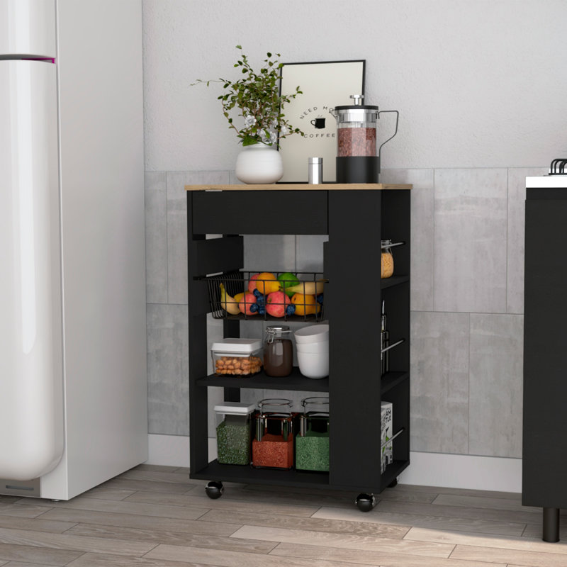 Chariot de cuisine à 5 tablettes et 1 tiroir avec roulettes pour faciliter le déplacement et le rangement, parfait pour organiser et désencombrer votre cuisine.
