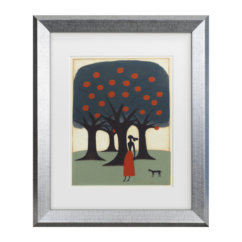 Œuvre bolognaise, la femme et le pommier, H 14,5 po x l 17,5 po, Cadre argenté