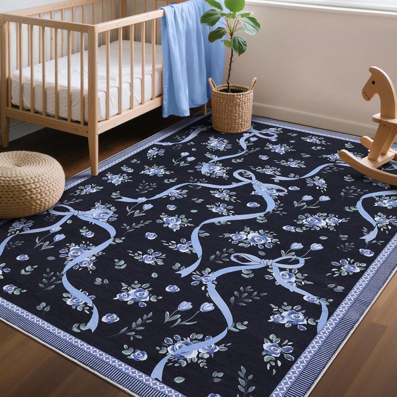 Non-Slip Hallway , Soft Washable Coquette Purple Rug for Kitchen, Bedroom, & Nursery, Rectangle 9' x 12'