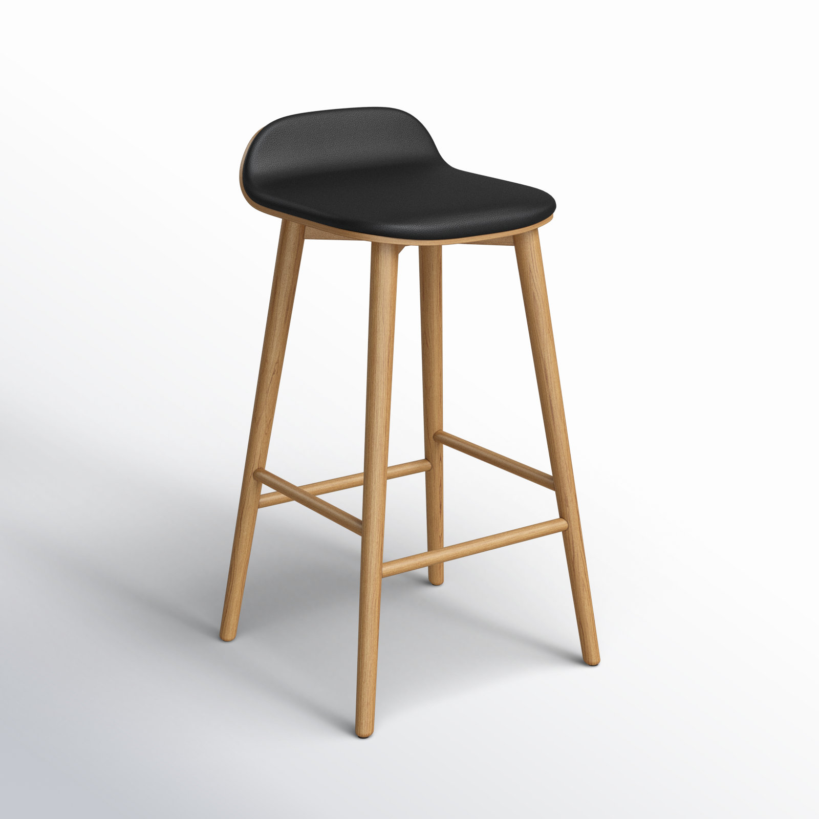 26" Genuine Leather Bar Stool, Oak