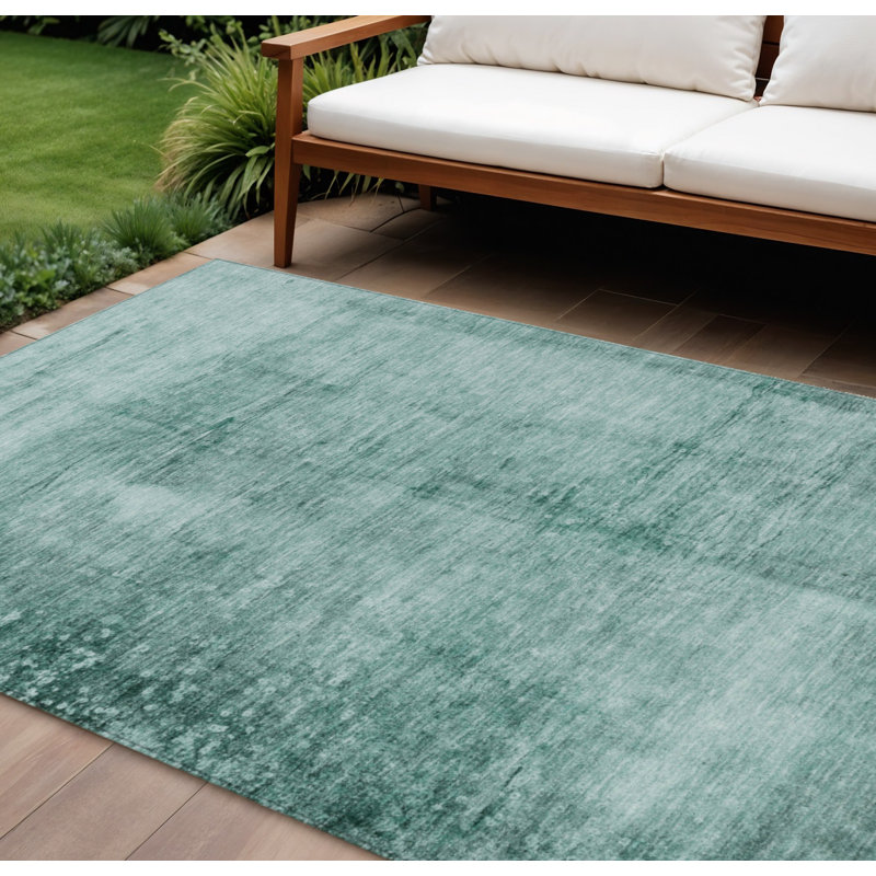 Tapis extérieur bleu sarcelle et ivoire lavable abstrait 9 pi x 12 pi bleu sarcelle et ivoire