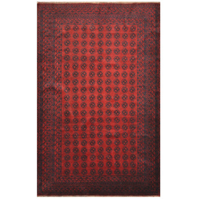 Tapis unique en laine noué à la main rouge Balouchi 6 pi 5 po x 10 pi Luisandro