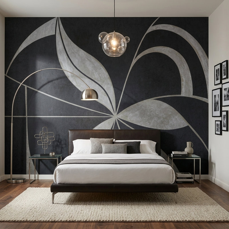 Abstract Wallpaper Geometric Removable Botanical Wall Decor, 140"x108", Peel and Stick