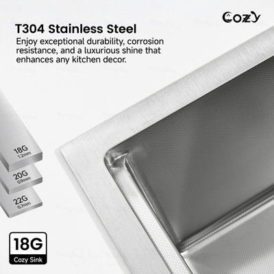Robinet rétractable à simple cuve d'évier de cuisine 304 33 "x 22" Baleine Cascade Lavabo en acier inoxydable avec accessoires de lave-vaisselle