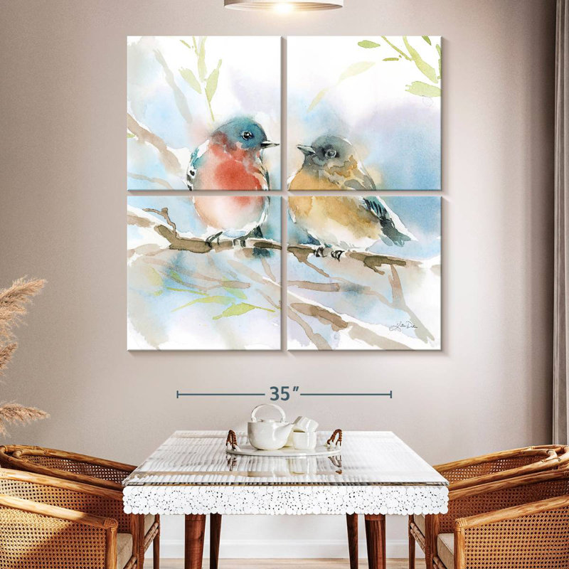 Paire d'oiseaux bleus Brampt au printemps, H 50 po x l 50 po