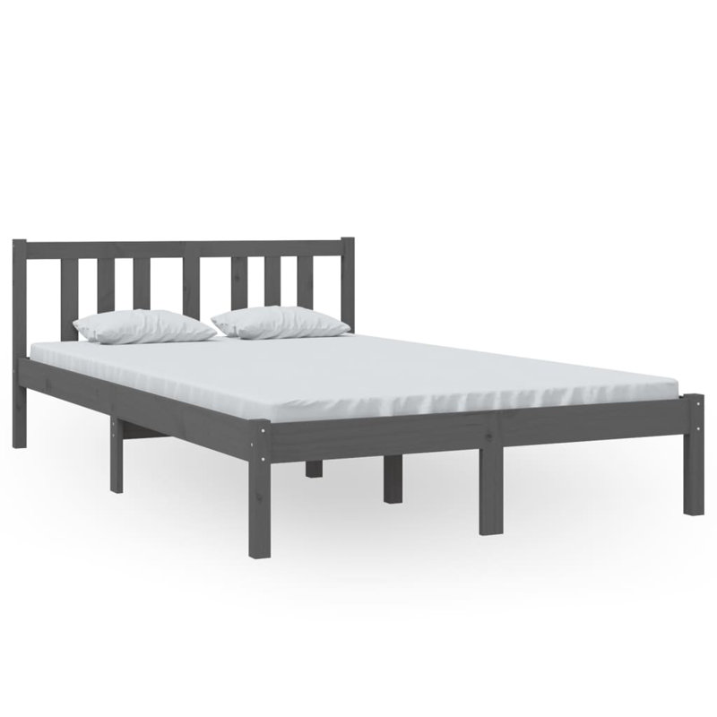 Bed Frame Solid Wood, grey, 135 x 190 cm
