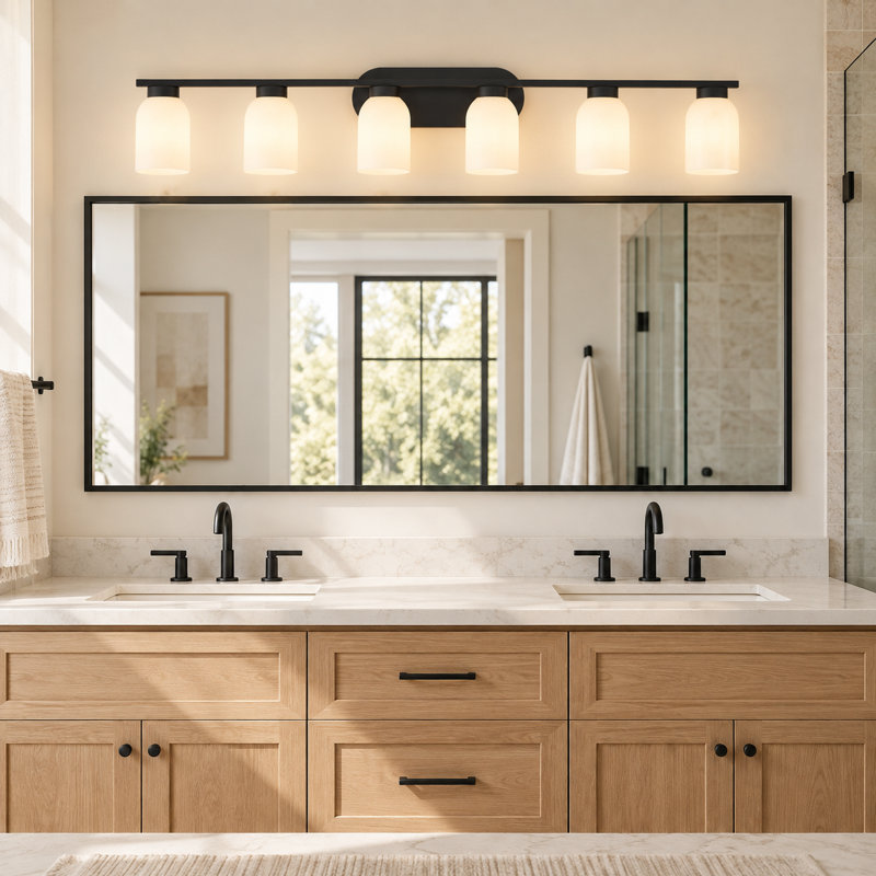 Éclairage de salle de bain à intensité variable 6 lumières avec abat-jour en verre blanc Varlet