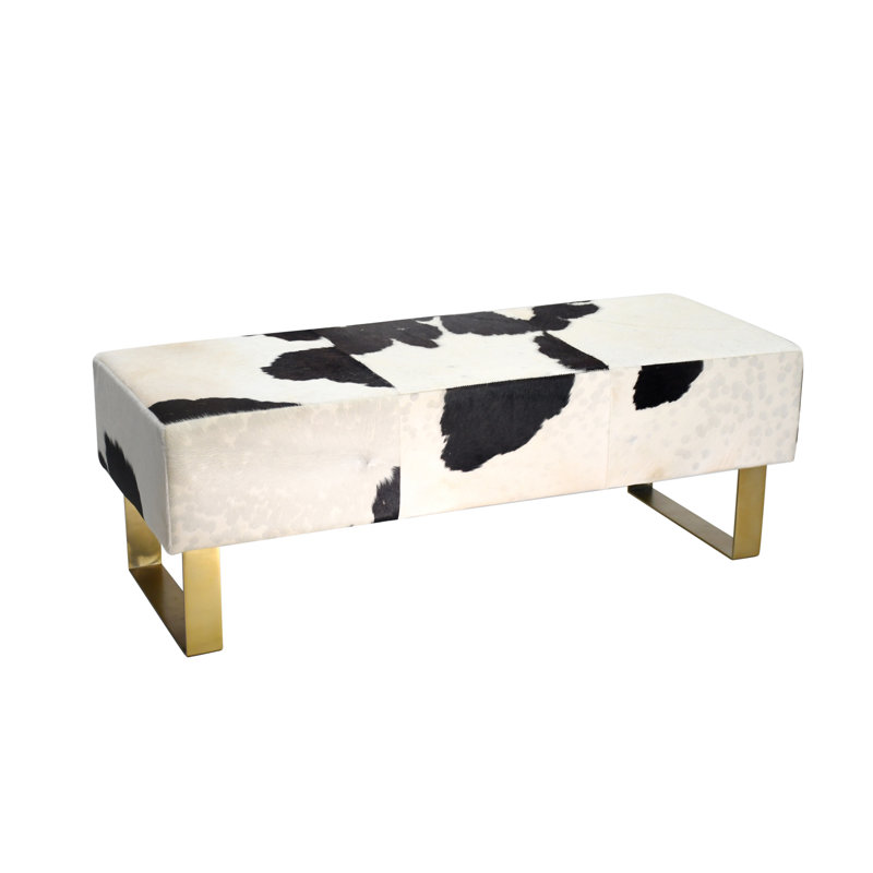 Hajrat Cowhide Bench, Gold, Black/White