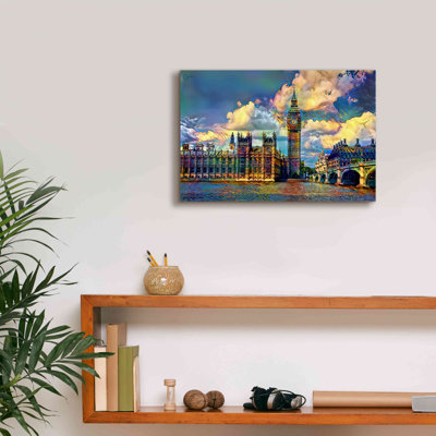 Epic Graffiti 'London England Big Ben And Parliame " London England Big Ben And Parliament " by Pedro Gavidia Painting Print