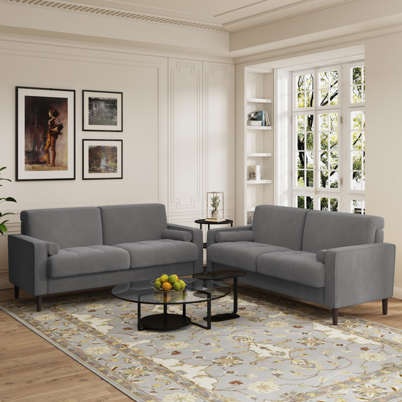 Carmelinda 62.6'' Corduroy Sofa, Light Gray Corduroy