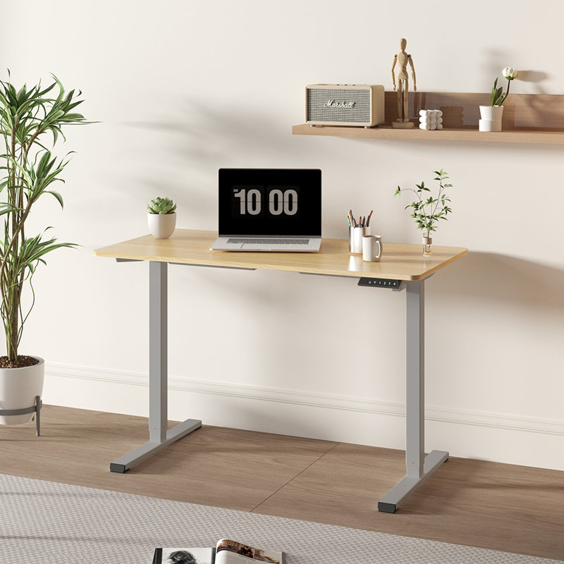 Bureau debout électrique à hauteur ajustable, Brun / gris, H 45,66 po x l 47,24 po x P 23,62 po