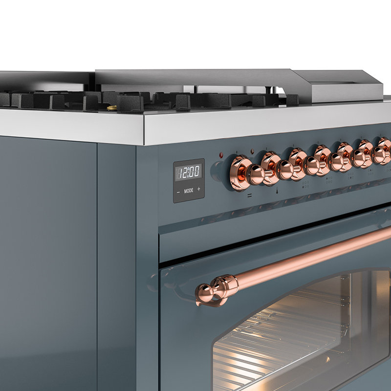 ILVE Nostalgie II 48 Dual Fuel Range, Blue/Gray/Copper, Liquid Propane