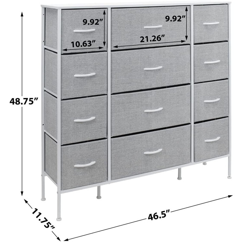 Sleek White 12-Drawer Organizer with Faux Wood Top and Steel Frame