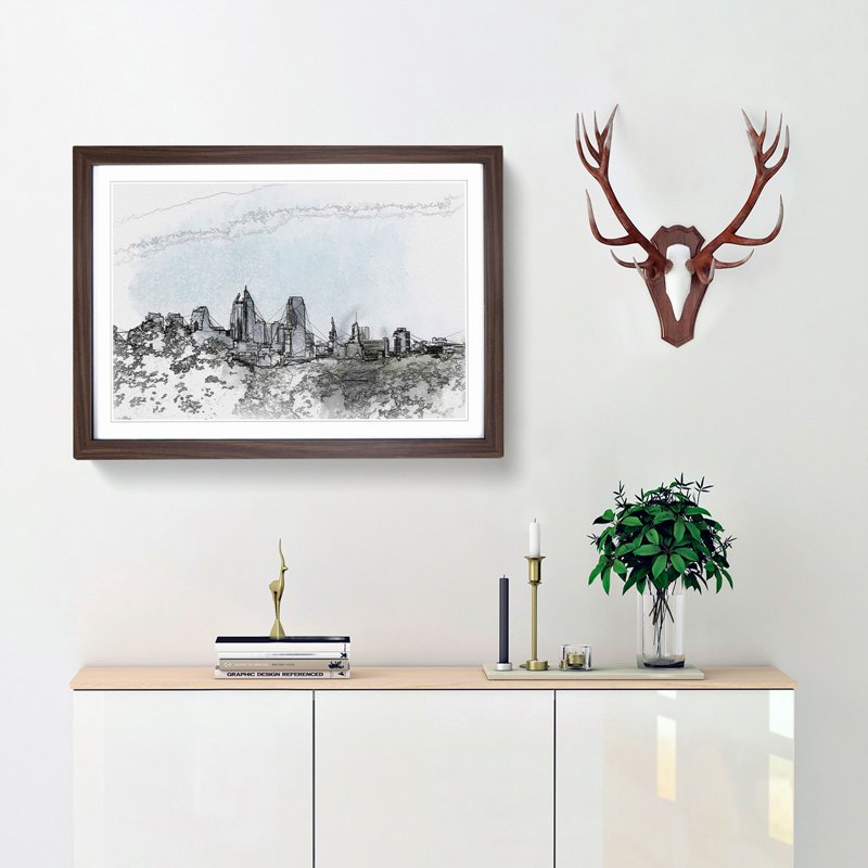 Philadelphia Skyline - Picture Frame Graphic Art Print, Walnut Framed, 48cm H x 65cm W x 2cm D