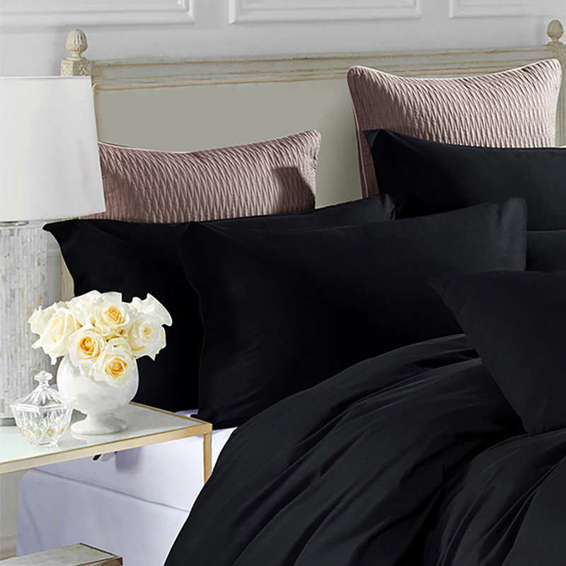 Marnisha Microfiber / Polyester Solid Colour Duvet Cover Set with Pillowcases, Black