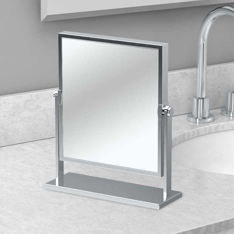 Elegant Bathroom Tabletop Double-Sided Solid Brass Vanity Mirror, 3X Magnification Make-Up Mirror, Chrome