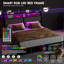 Structure de lit avec tête de lit à 2 niveaux, lit plateforme avec lumières DEL et station de charge, espace de rangement sous le lit-549965579-546882787