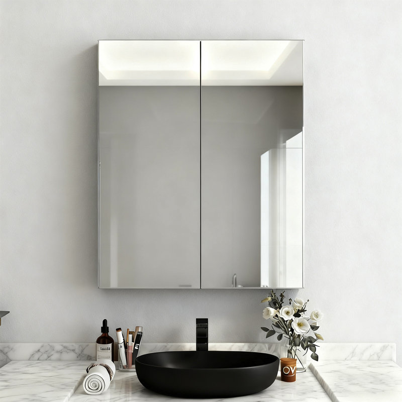 Karynna Surface Framed Mirrored Bathroom Cabinets with Mirror and 2 Adjustable Shelves
