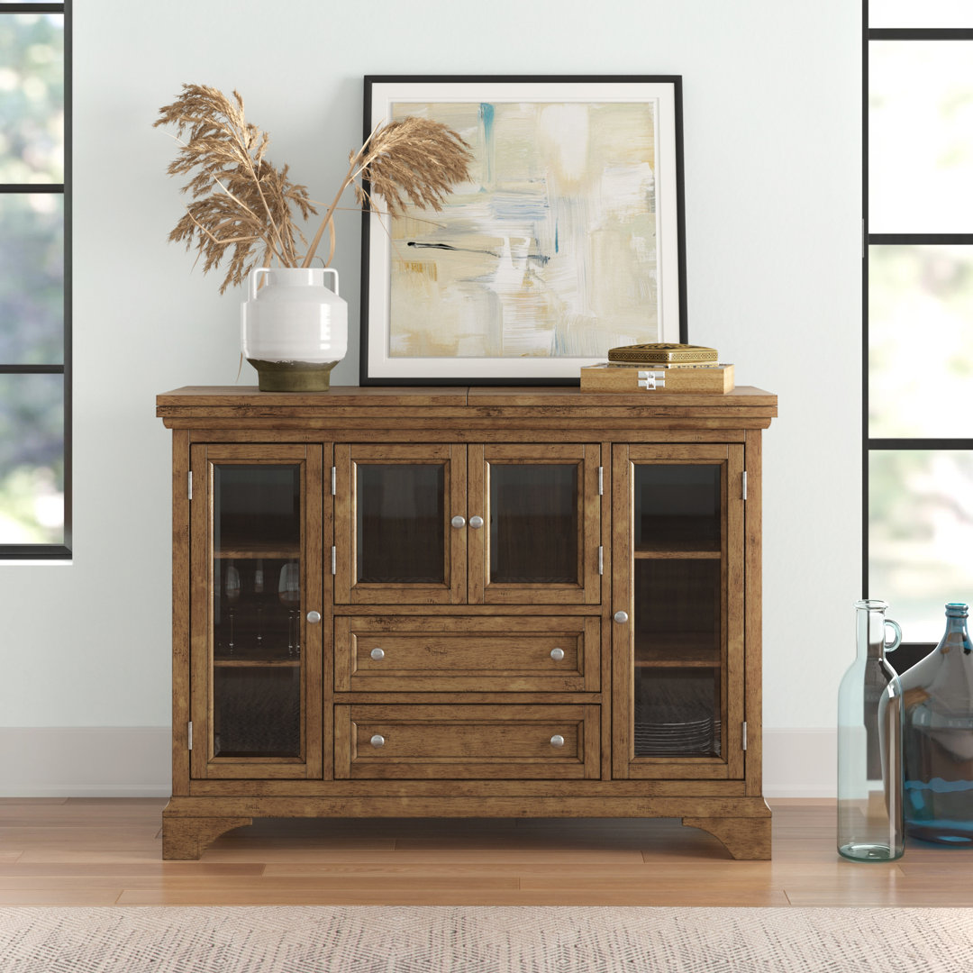 Shaeffer Extendable to 95-inches Flip-Top 2-drawer Solid Wood Server Three Posts™