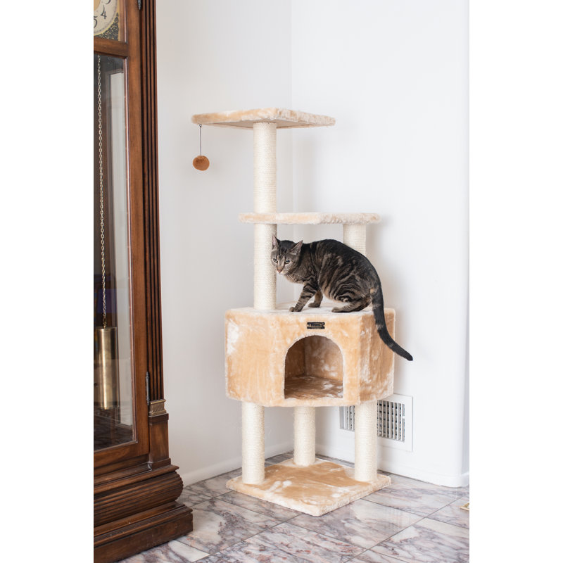48'' Beige Faux Fur and Sisal Cat Tree Tower